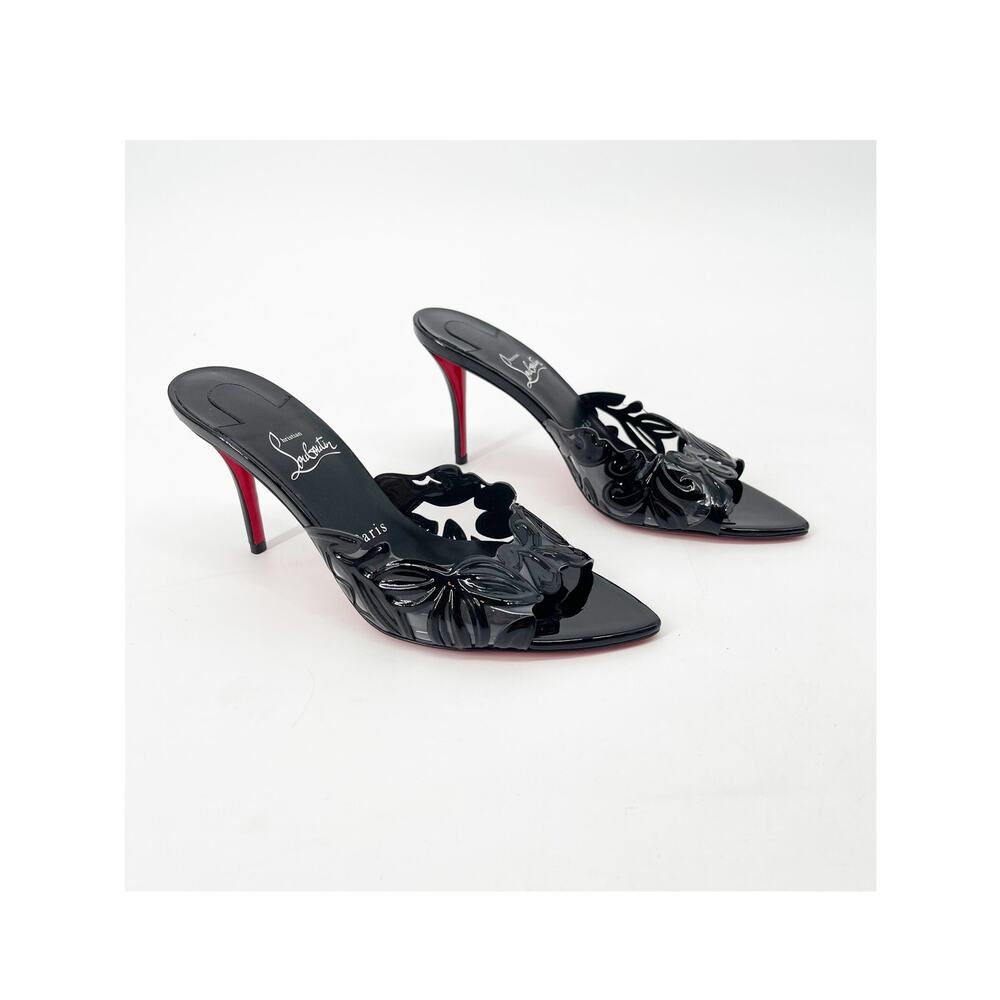 Christian Louboutin Apostropha Black Floral Clear Slide Mule Sandals EU 37.5